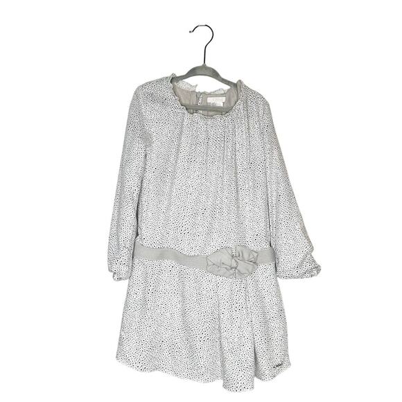 Chloe Girl's Drop Waist Long Sleeve Bow Dress Gray White Size 6 - Picture 1 of 5